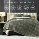 Grassix Velvet Quilt King Size - Luxe Olive Green Quilt Set, Lightweight Velvet Comforter Soft, Geometric Coverlet Bedspreads with 2 Shams, 3 Pieces, Perfect for House Warming Gift, All Season