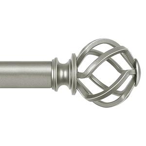 KAMANINA Antique Silver Curtain Rod 32 to 58 inch(2.6-4.8ft), 1 inch Adjustable Single Curtain Rods for Windows 28 to 48 inch, Decorative Drapery Rod with Twisted Cage Ends