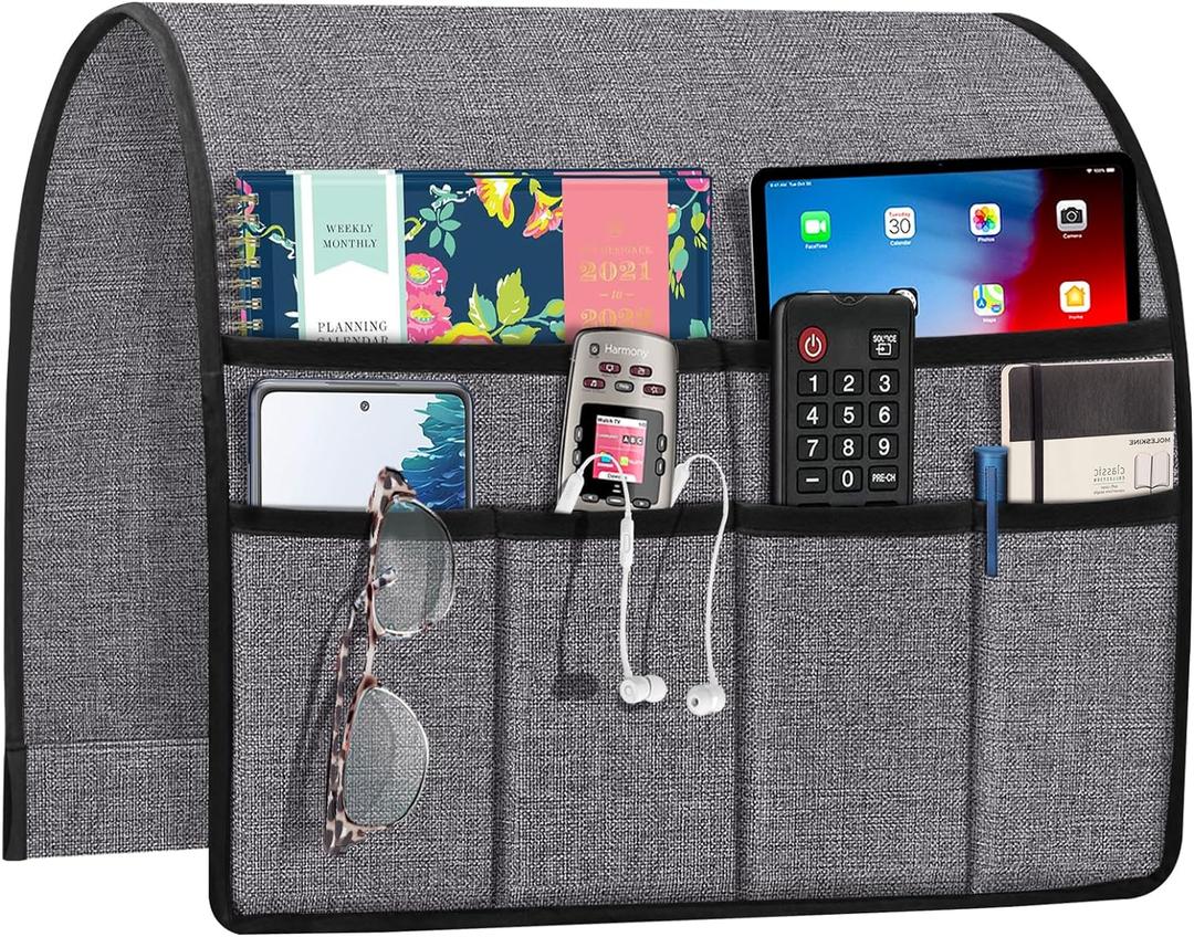Joywell Remote Control Holder for Couch, Armchair Caddy Recliner Armrest Organizer Non Slip Sofa Arm Chair Caddie with 6 Pocket Storage for Magazine, Tablet, Phone, iPad, Grey (19'' x 35'')