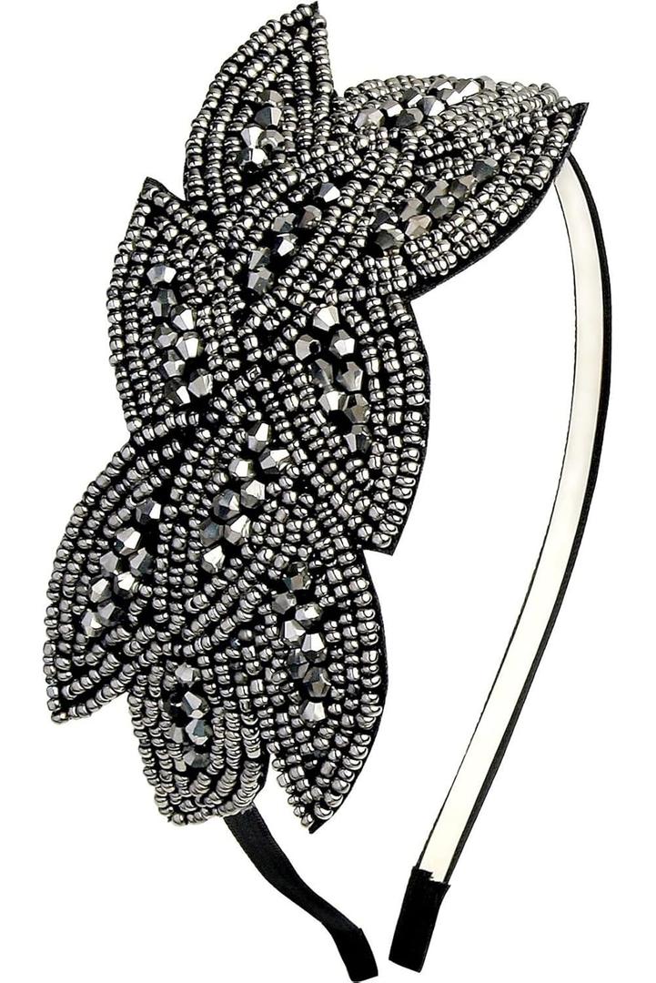 BABEYOND Flapper Headband 1920s Headpiece - Art Deco Headpiece Rhinestone Hair Accessories Headband for Women Party (Black)