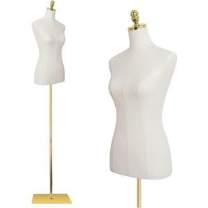 EaseHome Dress Form Mannequin Torso, 43-73 Inch Height Adjustable Female Manikin Body Clothing Display with Metal Bracket and Rectangular Base for Sewing Dress Display,  Beige
