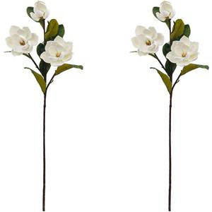 2Pcs Artificial Magnolia Flowers 3 Heads Silk White Magnolia Flowers with Stems Silk Flower Bouquet for Home Office Living Room Wedding Bridal Bouquet Bedroom Floor Vase Decoration