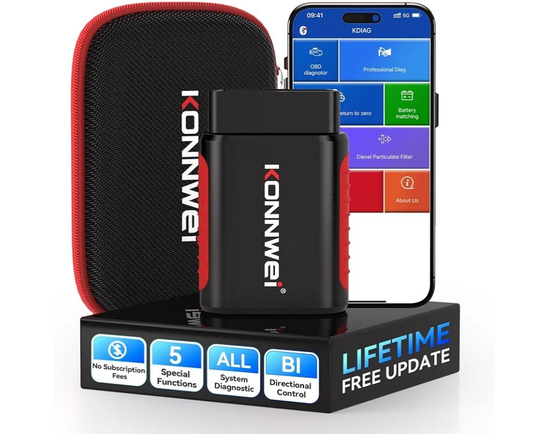 KONNWEI OBD2 Scanner Bluetooth - Full System Diagnostic Tool w/Bi-Directional Control, Oil/EPB/DPF/BMS Reset, TPMS Read for 40+ Vehicles, No Subscription, Lifetime iOS Android App, Storage Box Included