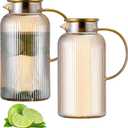 Buaic Glass Pitcher with Lid, 2 PACK 84 oz/ 2.5 Liter Amber Classic Vertical Stripes Water Pitcher,Glass Water Carafe for Cold Brew, Coffee, Lemonade, Iced Sun Tea,Beverage, Milk, Heat Resistant