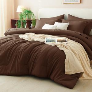 CozyLux King Size Comforter Set Brown, 7 Pieces Bed in a Bag King Comforter Set with Sheets, Luxury Soft Bedding Sets with Down Alternative Comforter, Fitted Sheet, Flat Sheet, Pillowcases & Shams