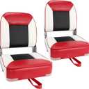 Skureay Boat Seats 2 Pack, Folding Fishing Boat Seat Low Back - Red/White