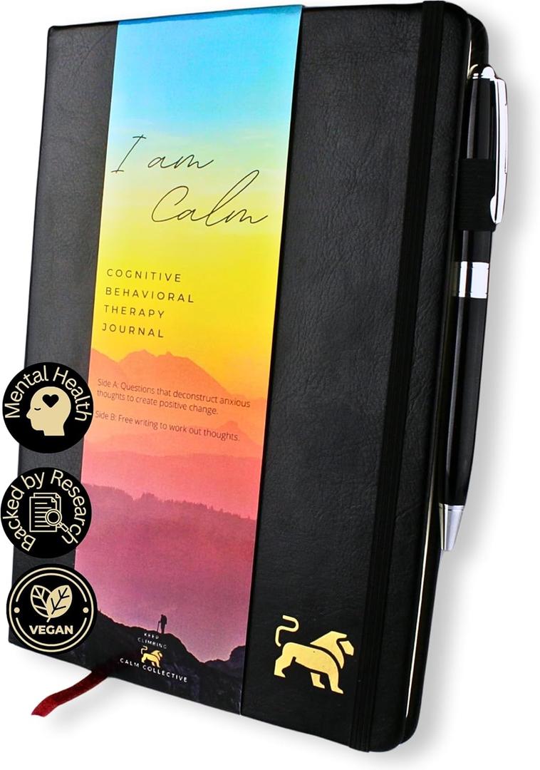 Calm Collective Guided CBT Anxiety Relief Journal Kit for Mental Health Therapy with Free Pen Included, Mindfulness Self Care Prompts, Gratitude & Habit Tracker, Wellness Gift Diary Notebook