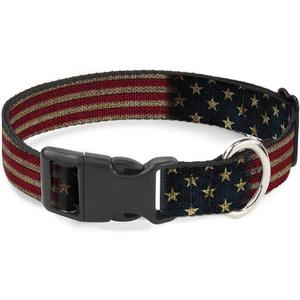 Buckle-Down Plastic Clip Collar - Vintage US Flag Stretch - 1.5" Wide - Fits 18-32" Neck - Large
