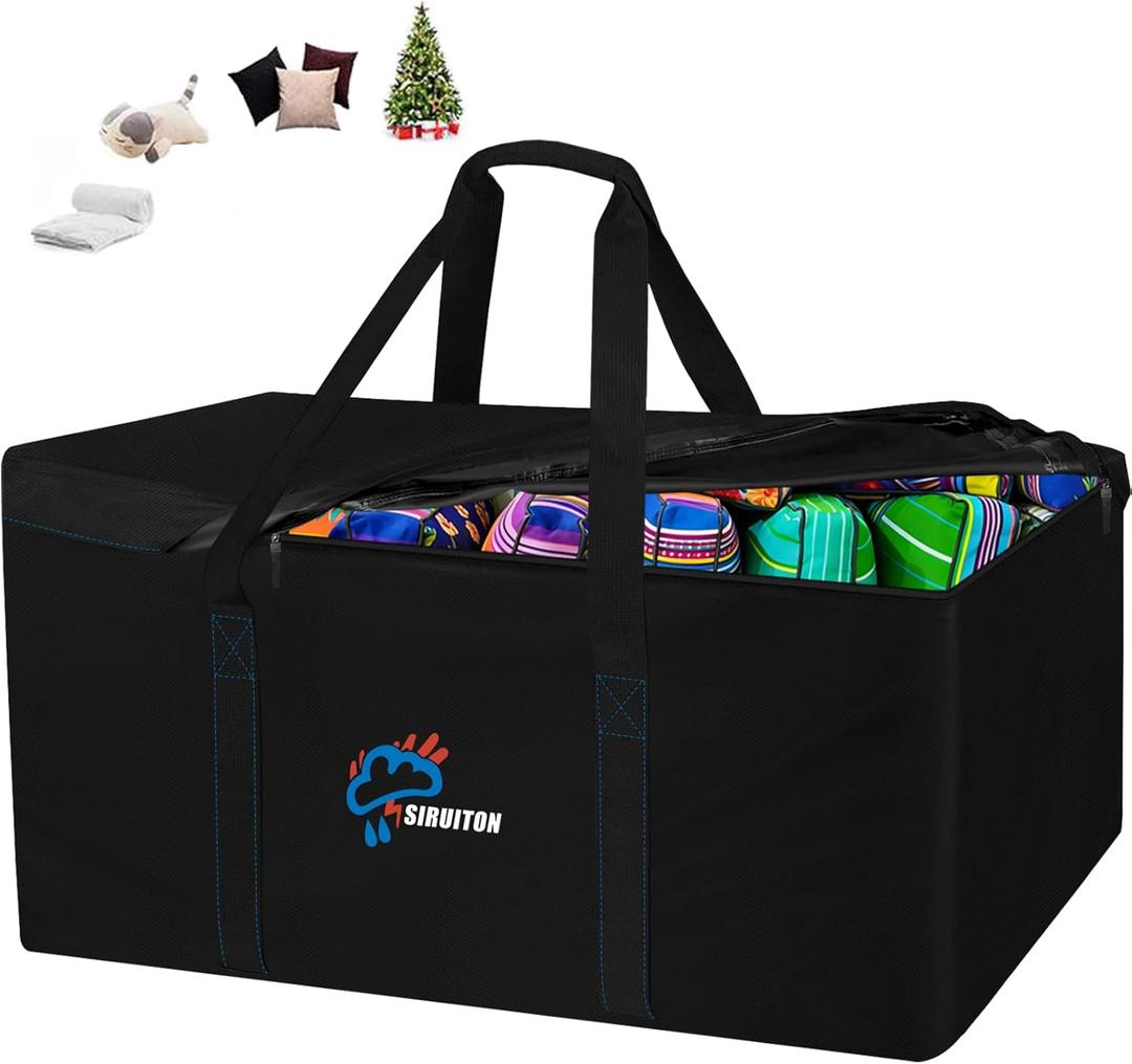 SIRUITON 69L x 29.5W x 21.6H Outdoor Cushion Storage Bag, Patio Furniture Cushion Storage Bag, Heavy Duty 600D Oxford Garden Cushion Storage Covers, 9FT Waterproof Christmas Tree Storage Bags  (Black)