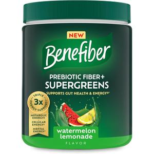 Benefiber Prebiotic Fiber + Supergreens Dietary Supplement Powder, Watermelon Lemonade Flavor, 8.8 oz (250g), 25 Day Supply, Best By:  01/2027