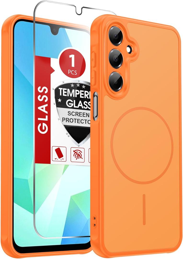 LeYi for Samsung Galaxy A16-5G Case: Samsung Galaxy A16 5G Phone Case with Screen Protector, [Magnet Fit] Solid Dual-Tone Panel Slim Skin-Feel & Full Body Shockproof for A16 Samsung Phone Case, Orange