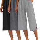 Locoowai 3 Pack Women's Capri Pants Capri Joggers Loose Cropped Workout Sweatpants Running Lounge Pants with Pockets. Medium