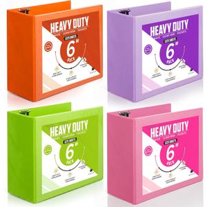 Sinload 4 Pcs 6 Inch 3 Ring Binders, Multicolored View Binder with Pockets