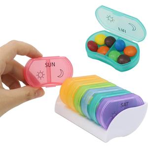 HRX Package Little Daily Pill Box Case AM PM for 7 Day, Small Pocket Purse Pills Holder, Cute Drug Organizer Container 2 Times a Day