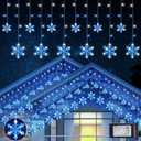 Christmas Snowflake Icicle Lights,6.5ft 144LED Curtain Lights with 12 Drops,Timer 8 Modes Connectable,Waterproof Fairy Light for Eaves, Garden, Indoor Outdoor Xmas Decoration (Blue White)