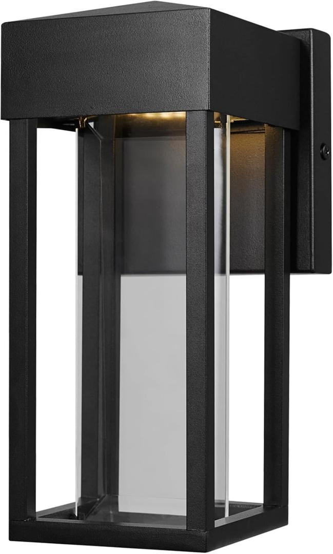 GLOBE Electric 44246 Bowie LED Integrated Outdoor Indoor Wall Sconce, Matte Black, Clear Glass Insert, 10W, 420 Lumens