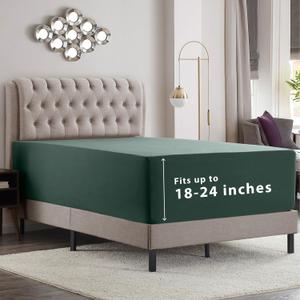 Empyrean Forest Green Extra Deep Pocket Fitted Sheet Full Size, Hotel Luxury Deep Pocket Full Size Fitted Sheet Only Easily Fits 18 to 24 Inch Mattress, Soft, Wrinkle-Free with Corner Straps