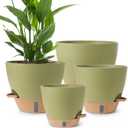 Plant Pots,12/10/9/8/ Inch Large Plastic Self Watering Flower Pots Indoor Outdoor with Drainage Holes, Deep Reservoir,Nursery Planting Pot for Indoor Out Door Plants (Green)