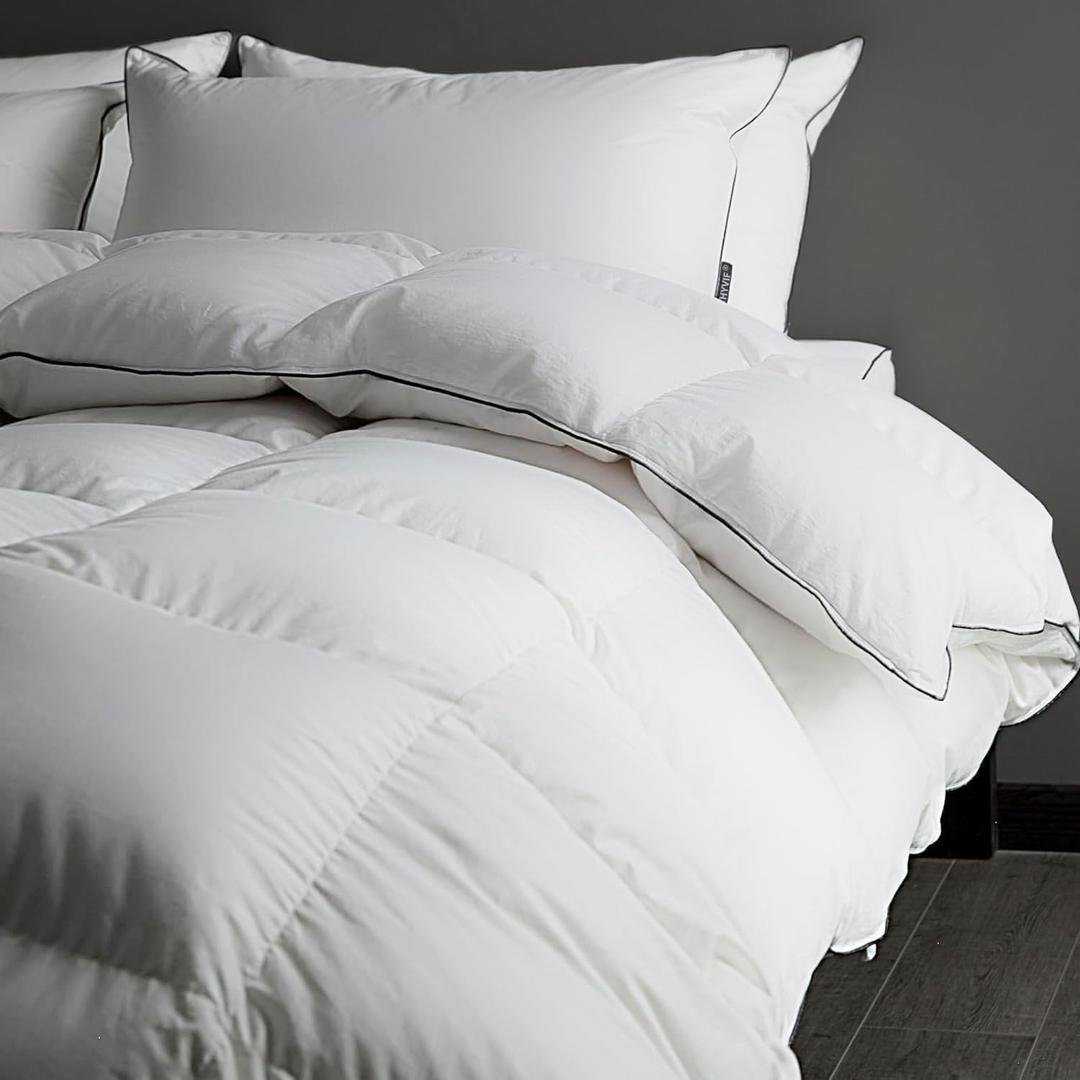 Luxury Lightweight Down Fiber Comforter Oversized King - High Fill Power Thin Duvet Cooling Bed Insert - Ultra-Soft Hotel Collection Comforter - Fluffy and Cozy - Ivory White - 120"x98"