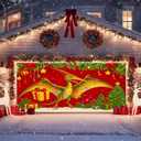 IVN Christmas Garage Door Banner 13x6ft Pteranodon Dinosaur Christmas Backdrop for Outside Inside Winter Banners Xmas Garage Door Cover Garage Wall Decoration for Dinosaur Party Garage Decorations