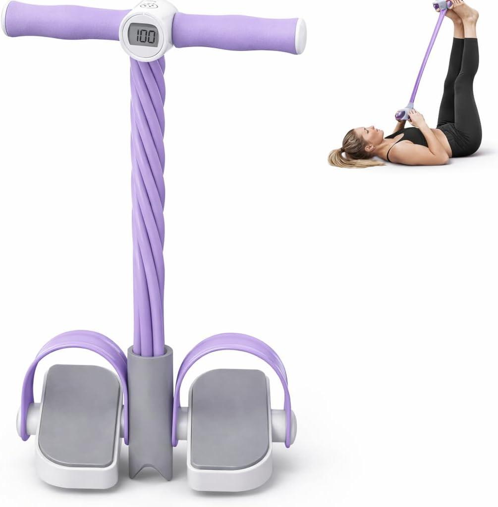 Smart Foot Pedal Puller with Digital Counter, 6 Resistance Bands for Full Body Workout, Yoga, and Home Fitness