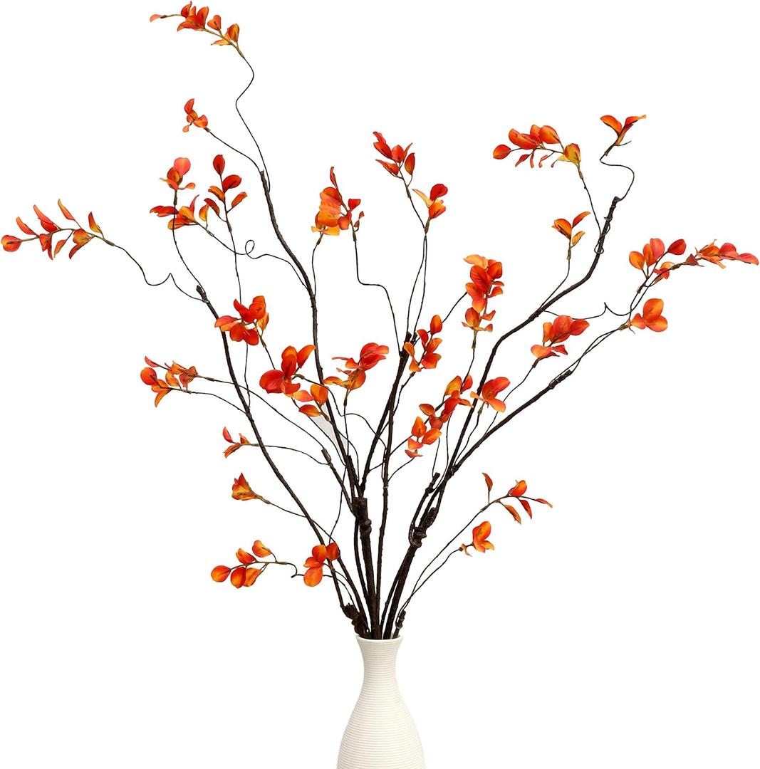 3Pcs 38.8" Faux Fall Plant Stems and Branches for Vase,Artificial Tree Branches and Twigs for Decoration (Orange Leaves & Brown Stem)