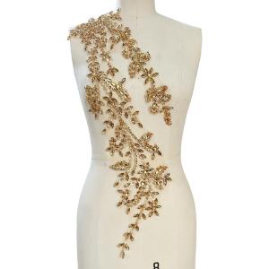 SaEyz Handmade Shining Acrylic Rhinestones on lace Applique Sequins Trimming Patches for Dress Clothing Accessories 4.3X23.6in (Champagne)