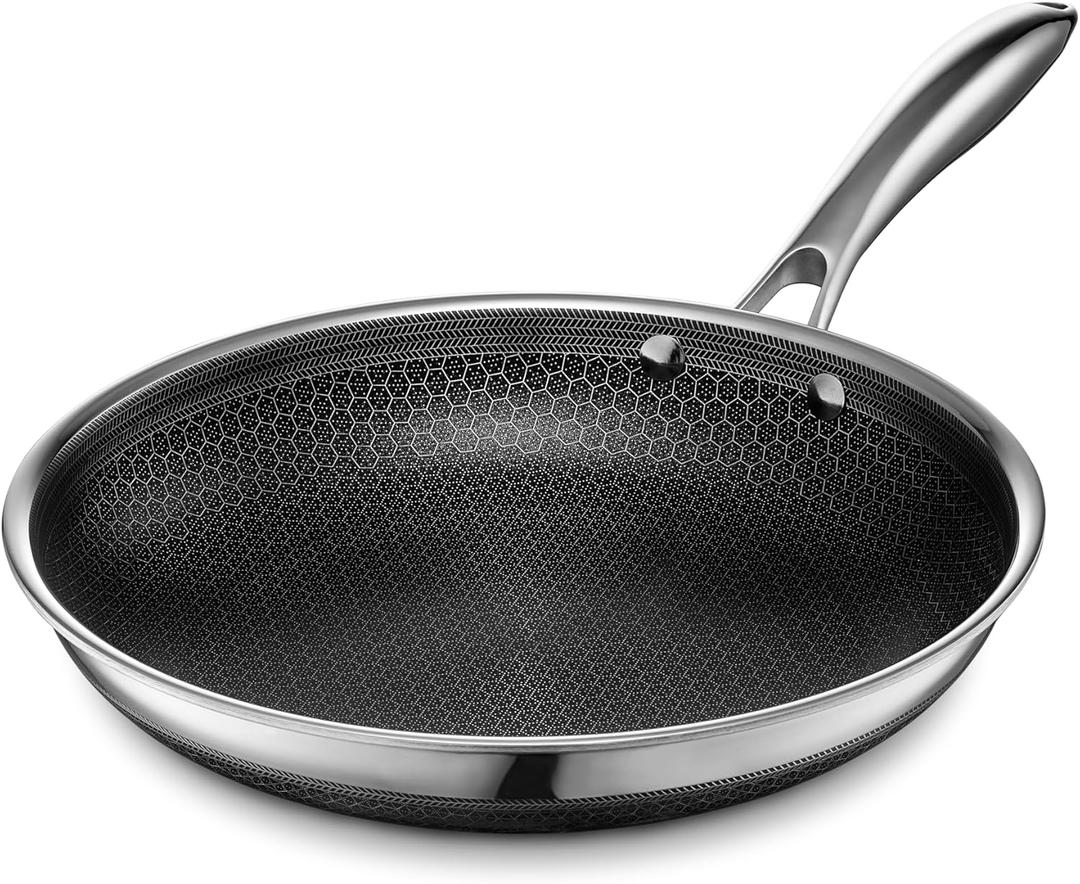HexClad Hybrid Nonstick 10-Inch Frying Pan, Stay-Cool Handle, Dishwasher-Friendly, Oven-Safe Up to 900F, Induction Ready, Compatible with All Cooktops