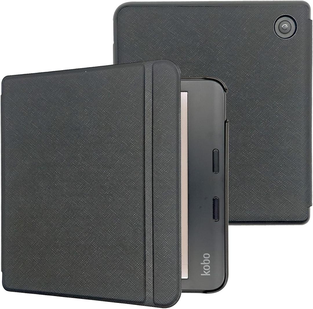 Caweet Case for Kobo Libra Colour (Model:N428, 2024 Release), Ultra Lightweight PU Leather Shell Cover with Auto Wake/Sleep, Black
