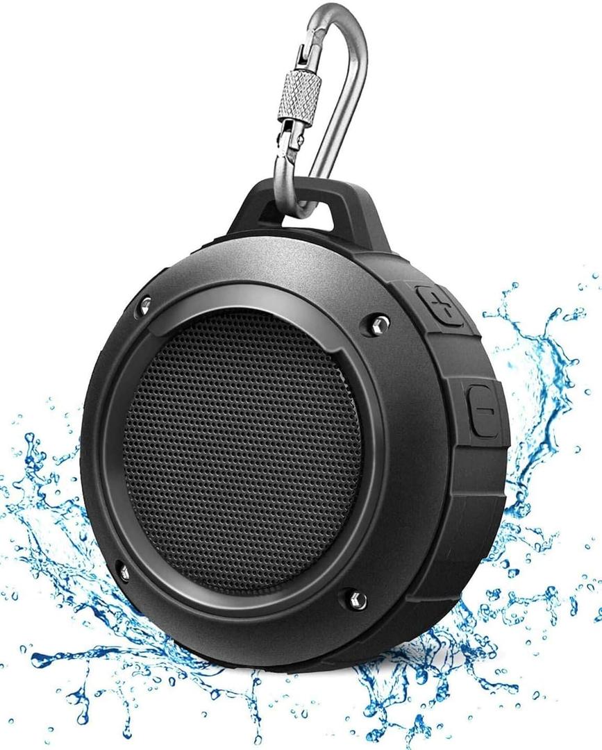 Kunodi Outdoor Waterproof Bluetooth Speaker, Wireless Portable Mini Shower Travel Speaker with Subwoofer, Enhanced Bass, Built in Mic for Sports, Pool, Beach, Hiking, Camping, Black
