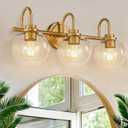 OUVR Gold Vanity Light, 3 Light Bathroom Light Fixtures, Modern Bathroom Vanity Lights Fixtures Over Mirror with Clear Glass Globe Shade, Gold Wall Sconces for for Mirror Bathroom Hallway (E26 Base)