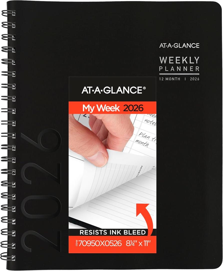 AT-A-GLANCE 2026 Appointment Book Planner, Weekly & Monthly, 8.25" x 11", Large, Half-Hourly, Contemporary, Black (70950X0526)