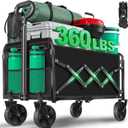 Collapsible Wagons Carts Foldable Wagon,360lbs Folding Wagon Cart with Wheels, Lightweight Foldable Cart with Drink Holders for Camping Picnic Grocery Shopping Garden Travel Sports