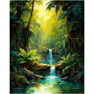 Rainforest Paint by Numbers Kit for Adults - DIY Jungle Waterfall and Tropical Plants Painting on Canvas 16x20 Inches, Acrylic Paint Set, Suitable for Beginners, Art for Home Decoration or Gifts