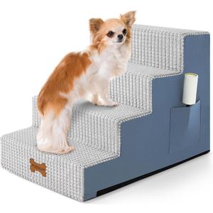 POCBLUE Dog Stairs for Bed 17.7" H, 4-Step Pet Steps for High Bed or Couch, Non-Slip Pet Ramp for Small Dogs and Cats Indoor with Washable Cover, Grey