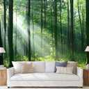 Jdayda Sunshine Green Forest Wallpaper Natural Woodland Landscape Wall Mural for Bedroom Living Room (Not Self-Adhesive)