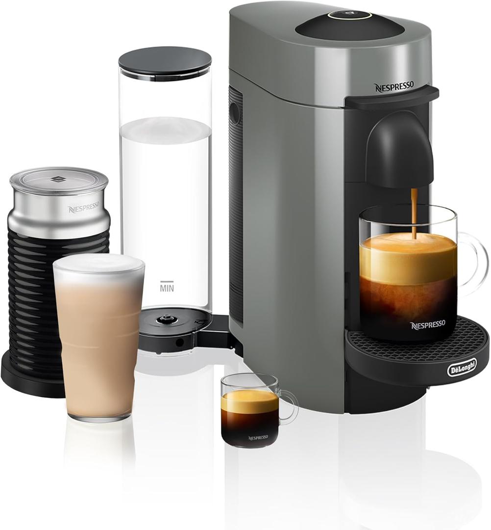 De'Longhi Nespresso Vertuo Plus Coffee and Espresso Maker by De'Longhi, Grey with Aeroccino Milk Frother (Gray)