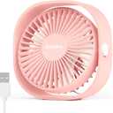 EasyAcc USB Small Desk Fan, Slumber Pod Fan [360Rotatable Head &Powerful ] 3 Speeds Portable Personal Table Travel Fan for Sleeping Desk Cruise Ship Dorm Bedroom Office Office (No Battery) (Cherry Pink)