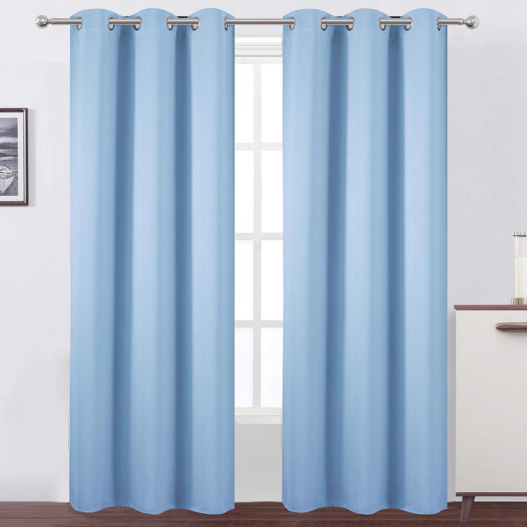 LEMOMO Sky Blue Thermal Blackout Curtains/42 x 95 Inch/Set of 2 Panels Room Darkening Curtains for Bedroom