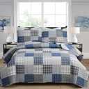 Hailea Plaid Quilt Queen Size Blue White Patchwork Bedding Lightweight Buffalo Checkered Bedspread Coverlet All Season Home Bedding Decor with 2 Pillowshams