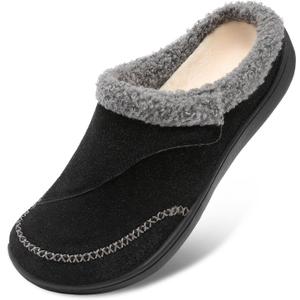 LeIsfIt Womens Wide Slippers Adjustable Diabetic Slippers Memory Foam Swollen Arthritis Edema House Shoes Indoor Outdoor (9 Wide, Black)