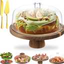 Acacia Wood Cake Stand with Lid, 12'' Round Cake Holder with Clear Acrylic Cover, 2 in 1 Dessert Table Display Set & Charcuterie Board, Kitchen Decor for Birthday or Wedding