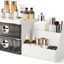 Makeup Organizer with Clear Drawers,Plastic Skincare Organizers for Vanity,Large Capacity Makeup Organizer Countertop for Cosmetics, Skincare,Office Stationery (Gray Drawer)