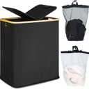 efluky Laundry Hamper with Lid, Double Laundry Hamper with 2 Removable Bags, 2 Section Laundry Basket with Bamboo Handles for Bathroom, Bedroom & Laundry Room, 140L (36.9 Gallon) Black (140L Dual)
