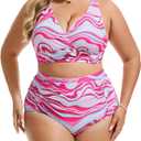 Women's Plus Size Halter V Neck Bikini Swimsuits High Waisted Ruched Tummy Control Swimwear 4XL