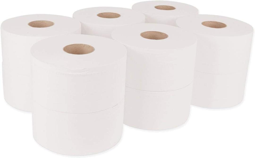Plexon Jumbo Bath Tissue, Septic Safe, 1-Ply, White, 3.48" x 1,200 ft, 2.3" Core, 12 Rolls/Carton