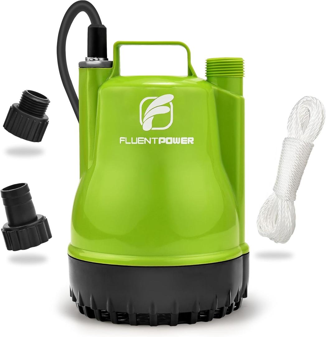 FLUENTPOWER 1/4HP Utility Pump 1900GPH Portable Submersible Sump Pump, Manual Control with 16.4 Ft Cord for Draining Water from Pool Pond Garden Hot Tub Basement Tankless Heater Liquids