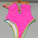 popvil Women One Piece Swimsuit Tummy Control Deep V Neck Neon Cute Bathing Suit Back Tie Swim Suits 2025 Summer, Rose Red Small