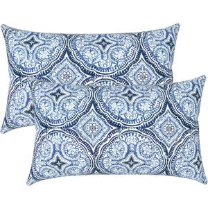 LVTLVTXIII 1220 Inch Outdoor Lumbar Pillows, Pack of 2 Water Repellent Lumbar Pillow with Inserts, Fluffy Decorative Garden Lumbar Cushions for Home Patio Coach Sofa Use, Medallion Blue