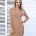 Valiamcep Women's Dress Long Sleeve V Neck Collared Ribbed Knit Bodycon Mini Pencil Dresses (M)